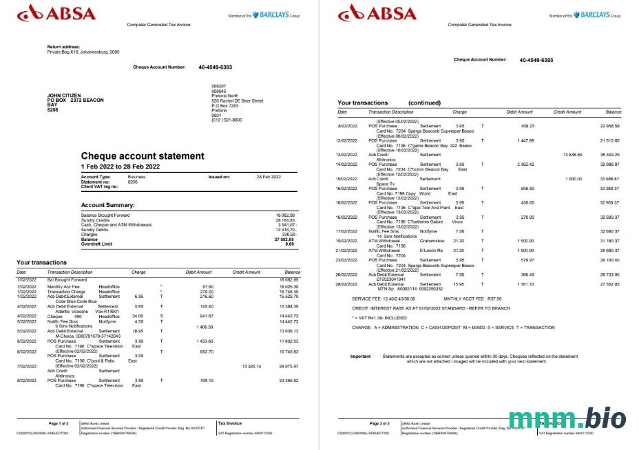 Szablon wyciągu bankowego MCB ze Zjednoczonych Emiratów Arabskich w formacie Word i PDF